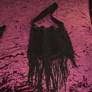 100% black suede long fringe hobo bag / boho goth / free people 🌙✨ fairycore